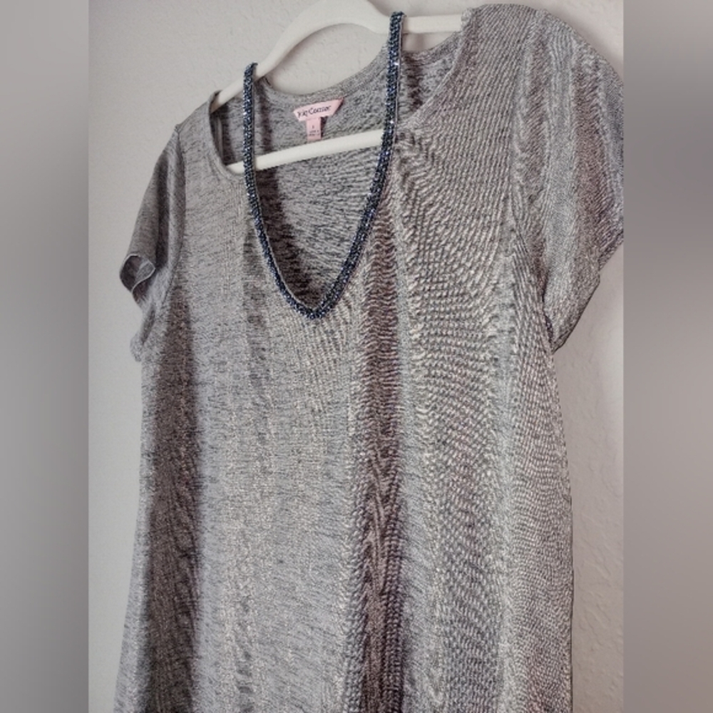 Juicy Couture Gray Top with Sparkling Beaded Neckline Size L
